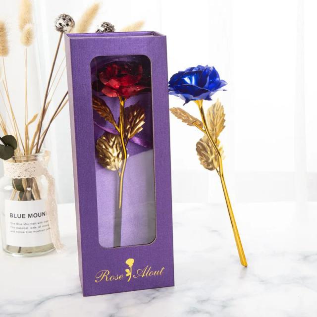 Rosa Artificial Dourada 24k com Caixa: Presente Perfeito para o Dia dos Namorados e Decoração Elegante