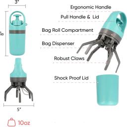 Scooper de cocô portátil com distribuidor de saco, peso leve, garra para cães, Pet Cleaner Tool - Image 3