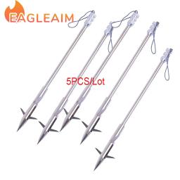Aço inoxidável arco pesca seta cabeças, pesca estilingue, frente voando tubarão dardo seta eixo, peixe dardo bala tiro, prata, 5pcs, 6,3" - Image 1