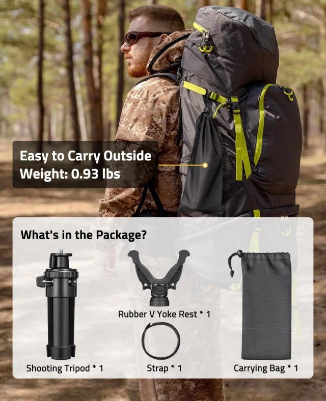 Tripé Portátil para Caça com Ajuste de Altura e Cabeça Gira 360 Graus - V Garfo para Tiro ao Ar Livre 7,9"-15"