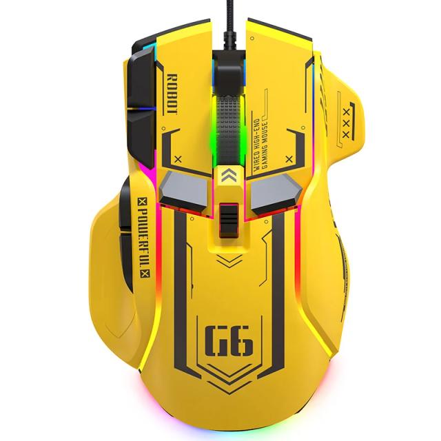 Mouse Gamer G6 com Fio 12800 DPI Chip A826 RGB Design Ergonômico Macro Programável