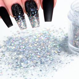 Sparkly Laser Color Nail Glitter Decor, Chunky Iridescente Nail Art Acessórios, Manicure Decoração Polonês, Mixed Size Hexagon, 4g - Image 2
