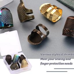 5 pçs kits de de dedais de costura de metal ajustável anéis dedal de costura protetor de dedo boné dedal de costura para acessórios de costura diy - Image 6