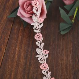 Laço bordado oco para decoração de casamento, artesanato DIY, acessórios de tecido, bege rosa, atacado, 2 metros - Image 3