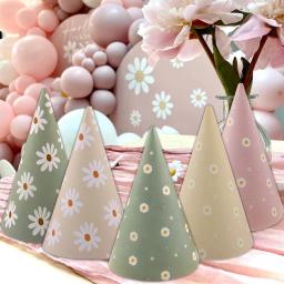 Chapéus de papel com margarida design para festa de aniversário, verde, amarelo, rosa, para crianças, chá de bebê, decorações do partido, suprimentos diy, acessórios fotográficos, 6pcs - Image 3