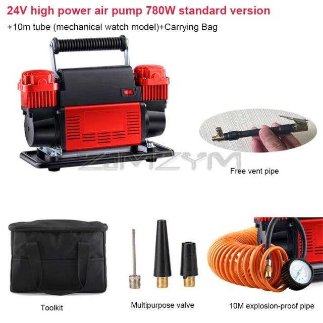 Compressor de Ar Portátil para Pneu com Sistema de Cilindro Duplo e Relógio Mecânico - Potência Elevada de 780W e Alta Pressão