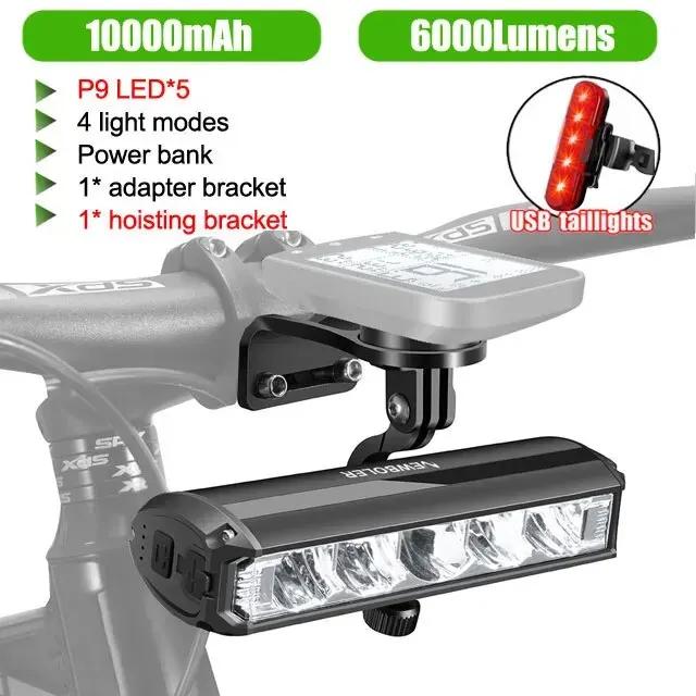 Lanterna Frontal NEWBOLER para Bicicletas: Impermeável, USB Recarregável, 2000 Lúmens e Acessórios para MTB e Ciclismo de Estrada