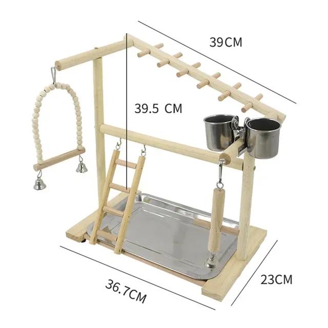 Escada de Brinquedo Portátil em Madeira para Papagaios com Ganchos de Metal - Playstand Ideal para Treinamento de Pássaros Pequenos e Médios