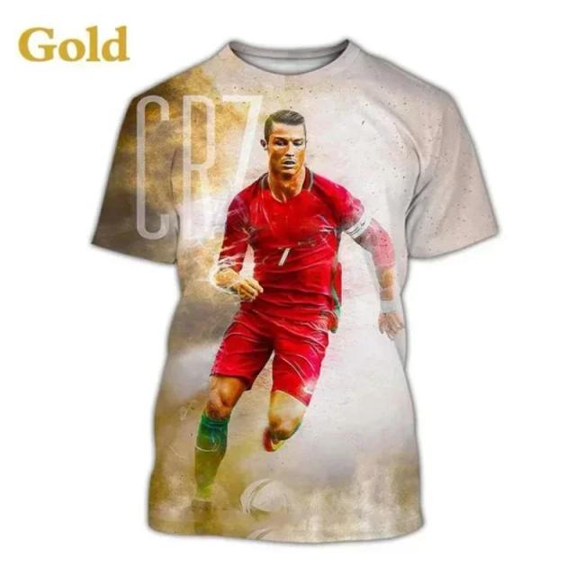 Camiseta Estampada em 3D do Cristiano Ronaldo - Modelo Extragrande, Gola O e Manga Curta para o Verão