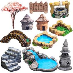 Paisagem em miniatura acessórios de jardim de fadas mini farol poço de água ponte casas ornamento diy decoração de jardim em miniatura - Image 1