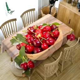 3d toalha de mesa vermelho cereja fruta impresso toalha de mesa dustproof decoração acessórios antifouling retangular toalha de mesa - Image 2