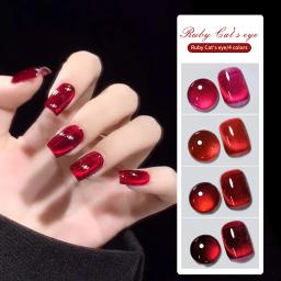 Gel de esmalte Cat Eye, vinho tinto, Glitter Jelly Ruby, esmalte magnético, cola, verniz brilhante, gel UV para Nails Art, 7,5 ml - Image 1