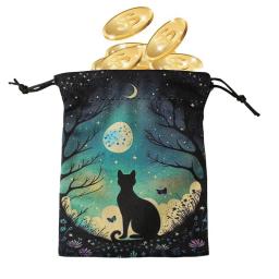 Saco De Armazenamento De Cartão De Tarô Criativo, Bolsas De Veludo Com Cordões, Padrão De Gato Preto, Bolsa De Mistério, Suprimentos - Image 4