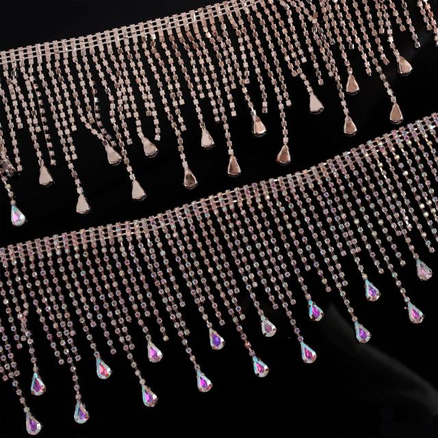 Guarnição de Glitter em Strass com Borla e Corrente Decorativa para DIY em Vestuário e Acessórios com Cristal de Vidro