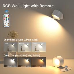Luzes de parede RGB com controle remoto, 19 cores, rotação de 360 °, 2000 mAh bateria, brilho regulável, controle de toque - Image 3