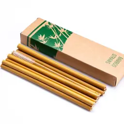 Canudos reutilizáveis, conjunto com escova, canudos de bambu, ecológico, natural, para festas, acessórios de bar, utensílio para bebidas - Image 1