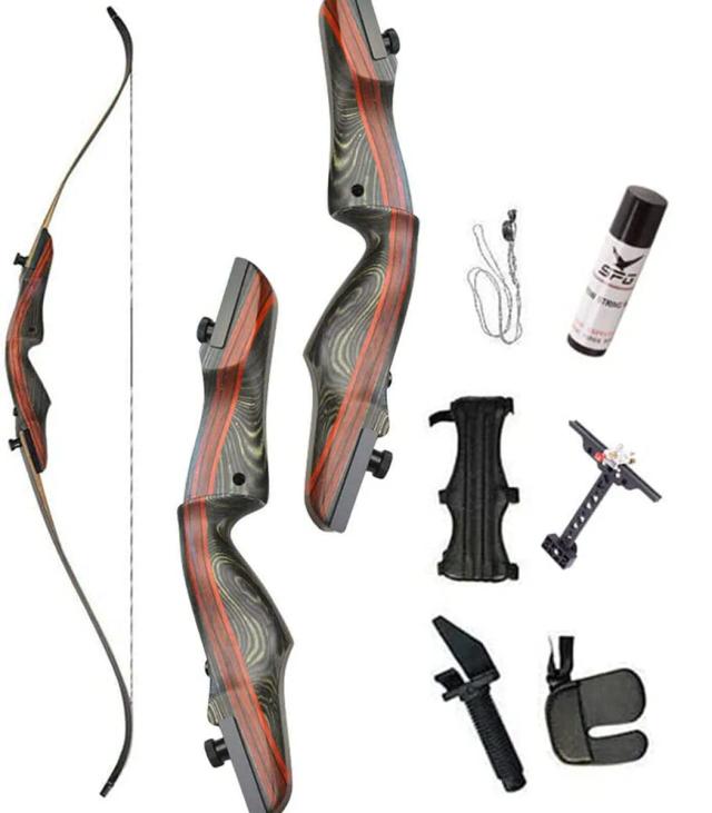 Arco Recurvo Preto Takedown de 30-50 Libras para Caça e Alvo com Conjunto Completo de Flechas de Madeira