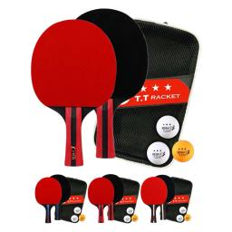 Pá De Tênis De Mesa Com Cabo De Madeira, Acolchoamento De Borracha, Raquetes Premium, 3 Bolas De Tênis De Mesa, 2Pcs - Image 1