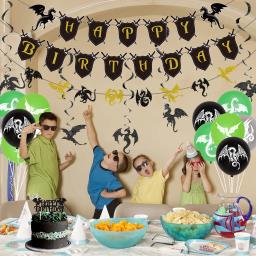 Decorações de festa de aniversário temáticas do dragão para meninos, redemoinhos suspensos, banner e balões, verde e preto, suprimentos para festa - Image 4