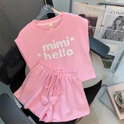 Camiseta e shorts de manga curta feminina conjunto de treino, roupas esportivas infantis, roupas de verão, terno, roupas de adolescentes - Image 2