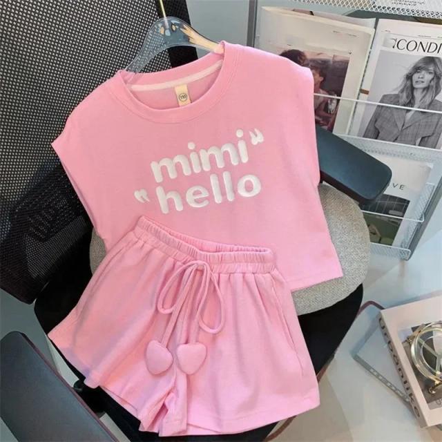 Conjunto Feminino de Treino: Camiseta e Shorts de Manga Curta para Verão e Esporte Infantil