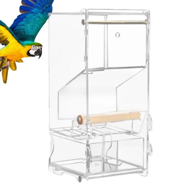Alimentador Automático de Acrílico para Pássaros com Poleiro - Acessórios para Gaiola de Periquito sem Mess