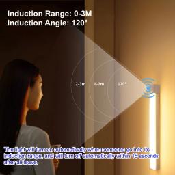 Sensor de movimento sem fio led night light usb recarregável longa tira barra lâmpada para armário cozinha guarda-roupa cabeceira escada tubo - Image 4