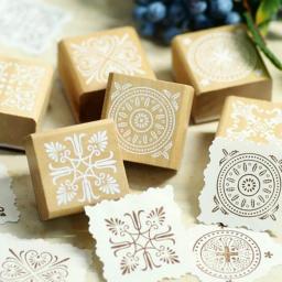12 pçs carimbos de madeira padrão floral círculos e quadrados de borracha decorativa de madeira para diy cartão de artesanato e scrapbooking - Image 5