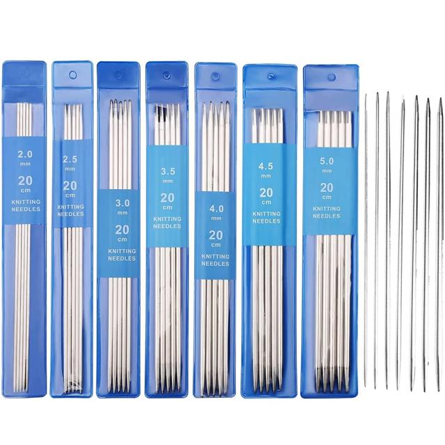 Agulhas de Tricô em Aço Inox Ponta Dupla 20cm 2-5mm 35 Peças para Suéter e Costura