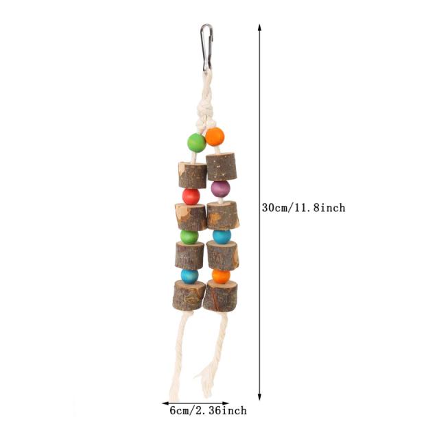 Brinquedo de Madeira para Papagaio Love Bird com Corda de Algodão e Treinamento Engraçado Resistente à Mordida
