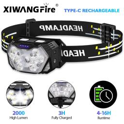 9 led forte luz farol usb recarregável sensor de movimento farol portátil pesca acampamento ao ar livre lâmpada cabeça 1200mah - Image 1