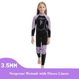 Roupa de mergulho de neoprene de 3.5mm com forros de lã crianças surf mergulho terno manter quente meninos meninas maiô térmico para mergulho livre - Image 1