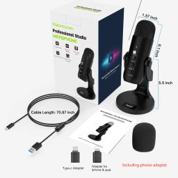 Haomuren-Microfone Condensador USB Profissional, Microfone de Gravação de Estúdio para PC, Computador, Telefone, Jogos, Streaming, Podcasting, K66 - Image 6