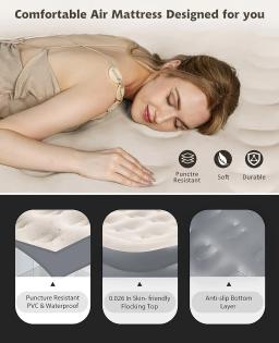 Colchão de ar duplo inflável com bomba embutida, colchão inflável duplo-alto, fácil inflar, cama portátil para cama de casa - Image 3