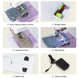 Mini máquina de costura portátil com pedal calcador, elétrico, doméstico, artesanato, conserto, overlock, iniciantes, 12 pontos - Image 5