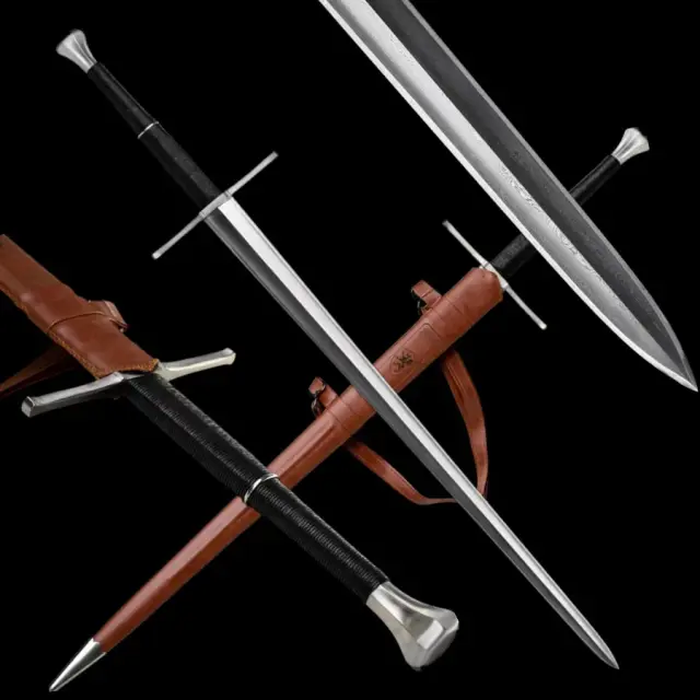 Espada Europeia de Aço Inoxidável com Lâmina de Damasco e Guarda Longa para Batalha - Autêntico Jian Novo da Europa
