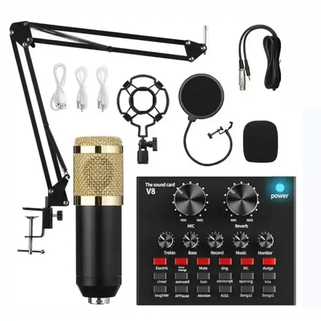 Kit Profissional de Som BM800 V8 com Microfone Condensador para Estúdio, Gravações de Podcast e Transmissões ao Vivo