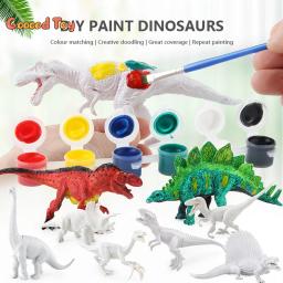 Brinquedos de dinossauro pintura conjunto de artesanato de dinossauro para crianças pintura arte conjuntos para crianças com 6 dinossauro pintar seu próprio kit para 3-7 anos - Image 1