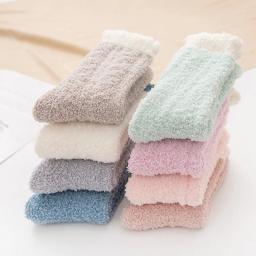 4 pares mulheres inverno quente meias felpudas grosso térmico sólido macio meias fofas bonito moda chinelo casa chão dormir meias - Image 6