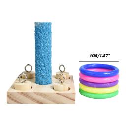 Pássaro brinquedos de treinamento conjunto de brinquedos de quebra-cabeça de bloco de madeira para papagaios coloridos anéis de plástico treinamento de inteligência mastigar brinquedo pássaro suprimentos - Image 3