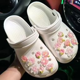 Elegante sapatilhas DIY para mulheres, acessórios bonitos para sapatos Sakura, decoração de sapatos que combina com tudo, pacote fashion, branco, rosa, novo - Image 1