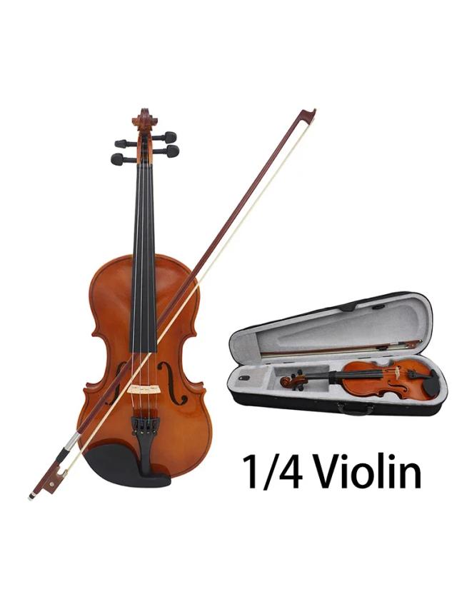 Violino Acústico de Madeira Maciça com Arco e Maleta de Transporte - Presente Ideal para Iniciantes em Várias Tamanhos 1/8 a 4/4