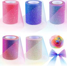 Arco-íris Glitter Tulle Rolls, Tecido Gradiente, Rede De Fita, Carretel, Artesanato De Costura Brilhante, 1 Rolo - Image 1