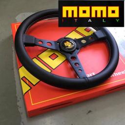Volante universal de corrida momo, 350mm, carro rally jdm, couro real, volantes para vw, honda, toyota, nissan, bmw - Image 1