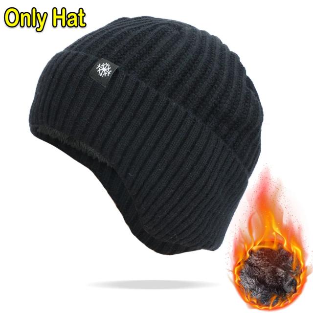 Chapéu de malha de inverno dos homens ao ar livre de pelúcia calor boné pico earmuff moda casual pele do falso forrado bombardeiro chapéus ciclismo proteção da orelha