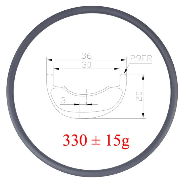 LIENGU XC Aro de Carbono 29er 36mm Assimetria 330g Sem Câmara 30mm Interna