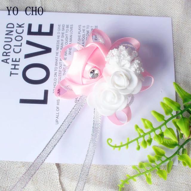 Pulseira elástica de pérola rosa com flores para meninas, ideal para damas de honra e casamentos