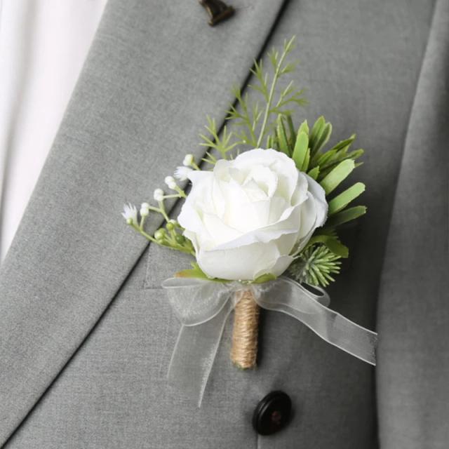 Corsage Flor de Pulso para Dama de Honra e Noiva - Acessório de Casamento com Pérolas Artificial Boutonnieres