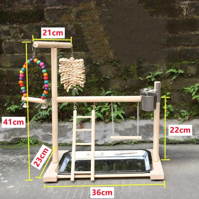 Suporte de Poleiro Multifuncional para Playground de Pássaros com Copos de Alimentação e Escada de Escalada para Papagaios, Periquitos e Calopsitas