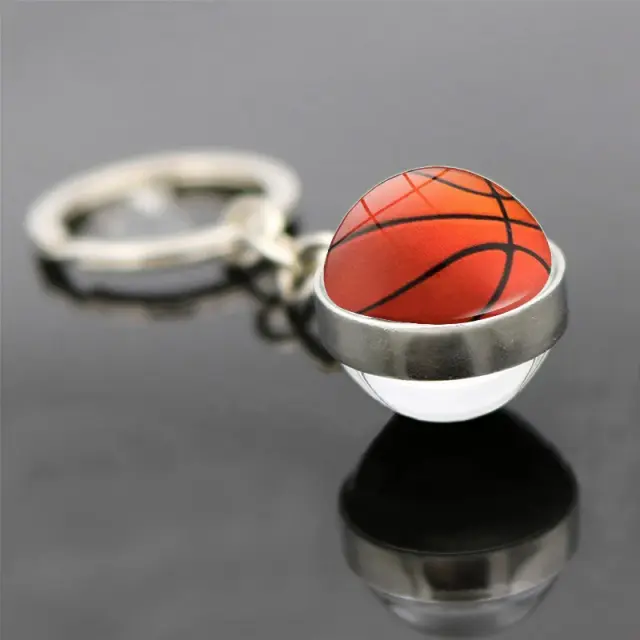Pingente de Vidro em Formato de Basquete, Voleibol e Rugby - Chaveiro Elegante para Esportistas e Presentes Criativos